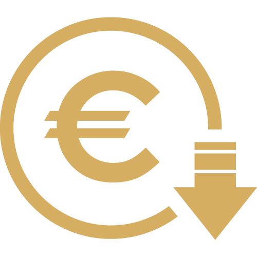 Icon goldenes Euro-Zeichen mit Pfeil nach unten